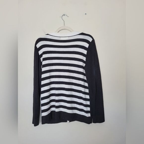 Debra DeRoo Cardigan Black White Striped Super Soft Preppy Academia Size Small - Picture 6 of 11